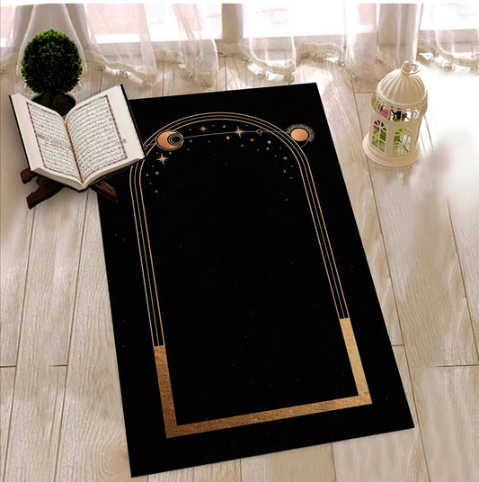 Luxury Prayer Rug, Black Color Turkish Prayer Mat, Prayer Room Mat, Islamic Gift