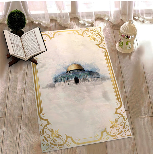 Mosque Motif Prayer Rug, Muslim Prayer Mat, Luxury Prayer Rug, Islamic Gift