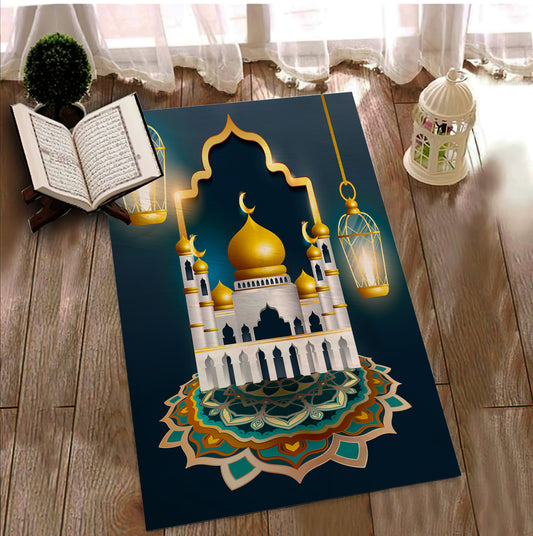Mosque Printed Prayer Rug, Mandala Motif Prayer Mat, Decorative Prayer Mat, Children's Prayer Mat