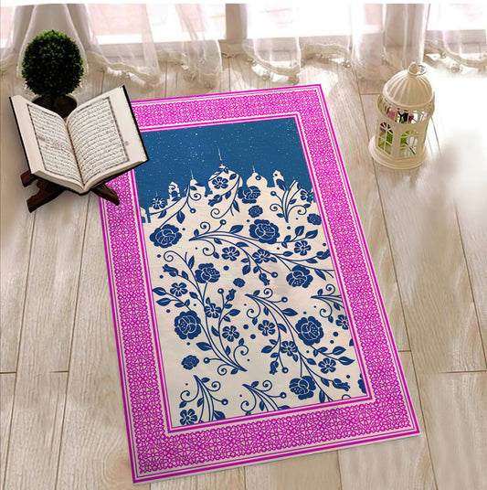 Pink Lady Prayer Rug, Floral Printed Prayer Mat, Luxury Prayer Rug, Kaaba Prayer Mat, Sajjada