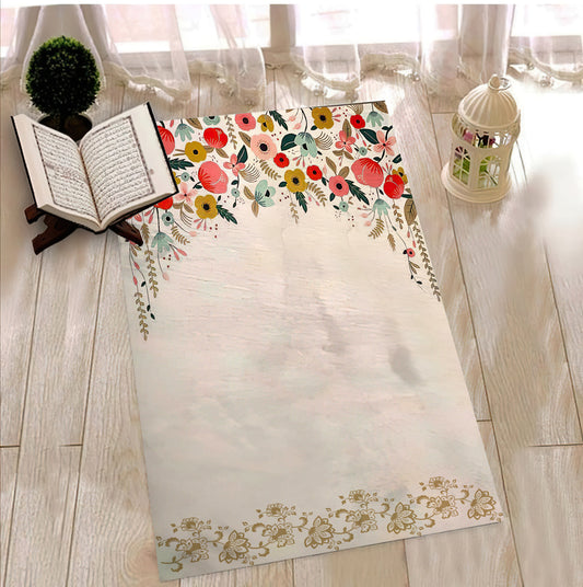 Colorful Floral Prayer Mat, Follower Printed Prayer Rug, Islamic Prayer Rug, Children's Prayer Mat