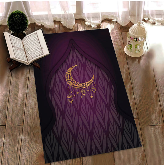 Purple Prayer Mat, Patterned with Crescent Prayer Rug, Prayer Sejadah Mat, Prayer Carpet, Prayer Rugs for Kids, Eid Gift