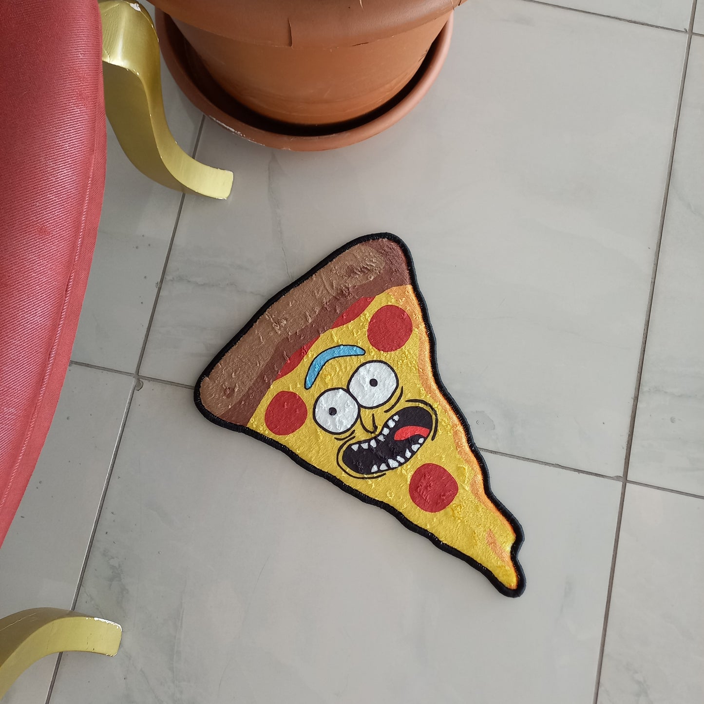 Funny Rick Pizza Rug, TV Show Decor, Rick And Morty Carpet, Cartoon Pizza Mat, Animated Rug