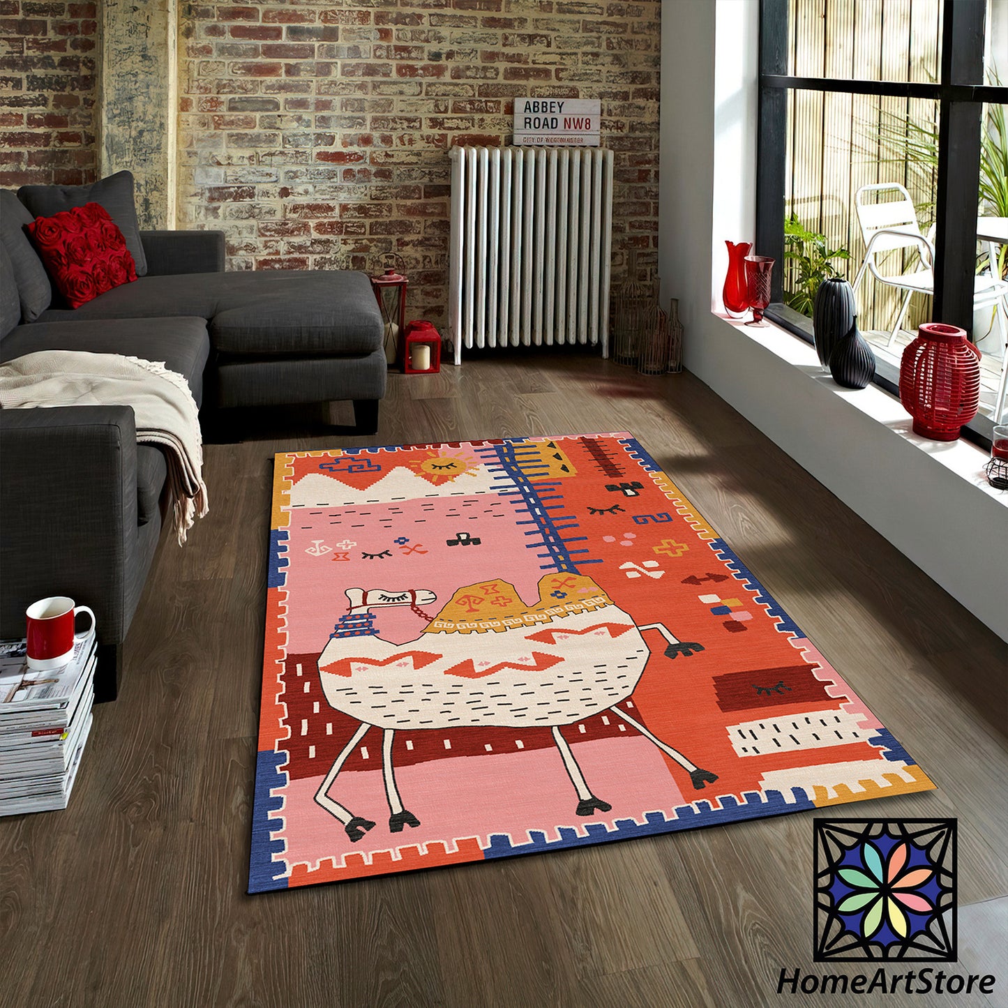 Camel Rug, Desert Theme Carpet, Moroccan Style Floor Mat, Kids Room Play Mat, Playroom Decor