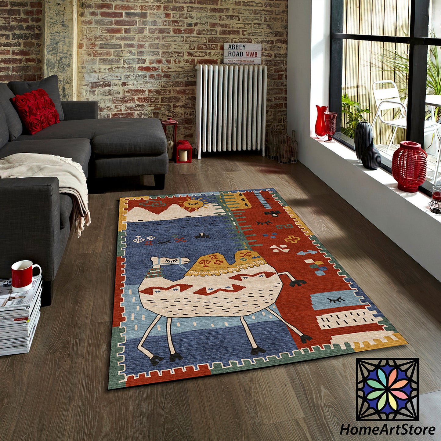 Camel Rug, Desert Theme Carpet, Moroccan Style Floor Mat, Kids Room Play Mat, Playroom Decor