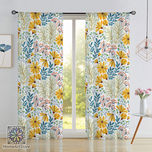 Spring Flower Curtain, Yellow Floral Curtain, Bohemian Curtain, Decorative Home Decor