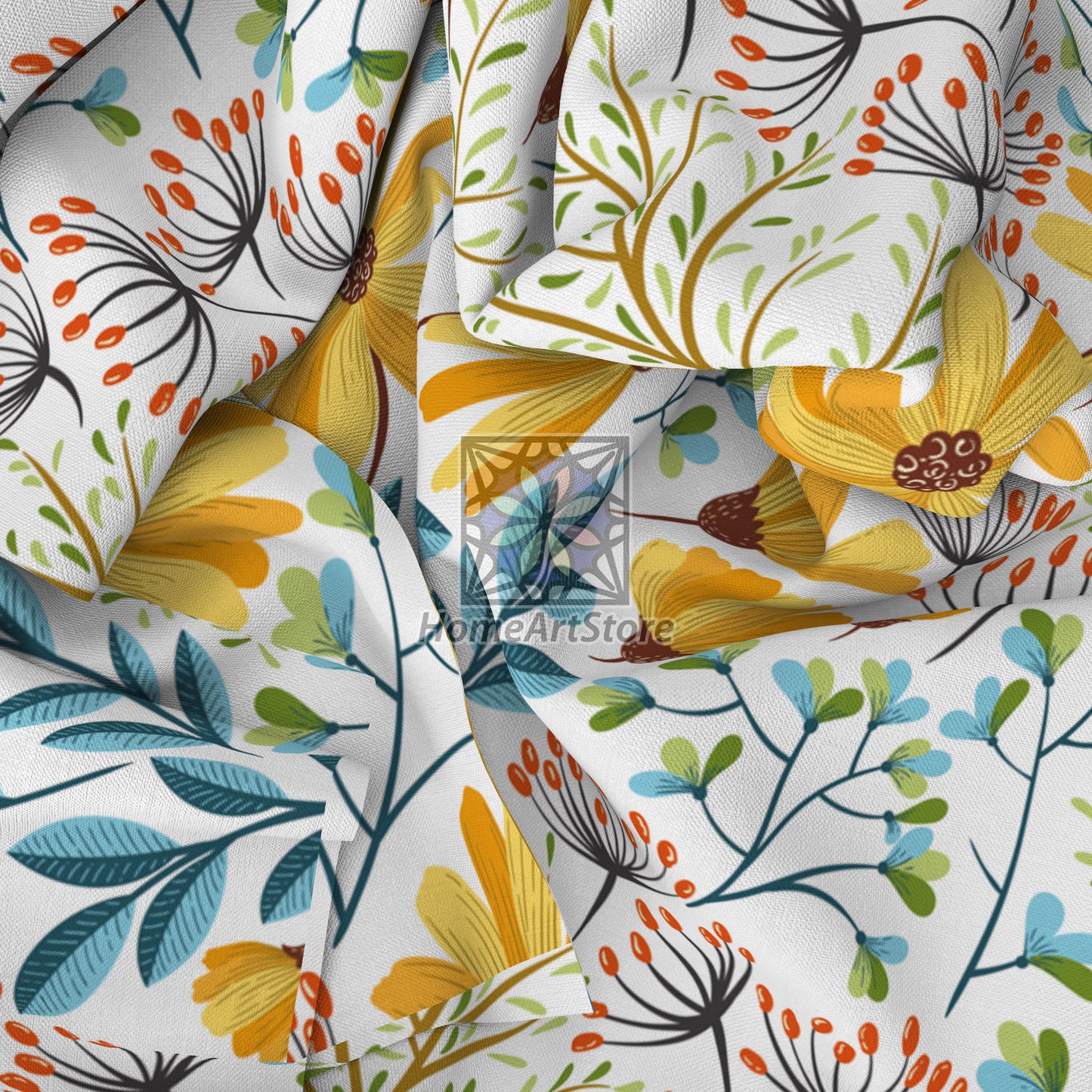 Spring Flower Curtain, Yellow Floral Curtain, Bohemian Curtain, Decorative Home Decor