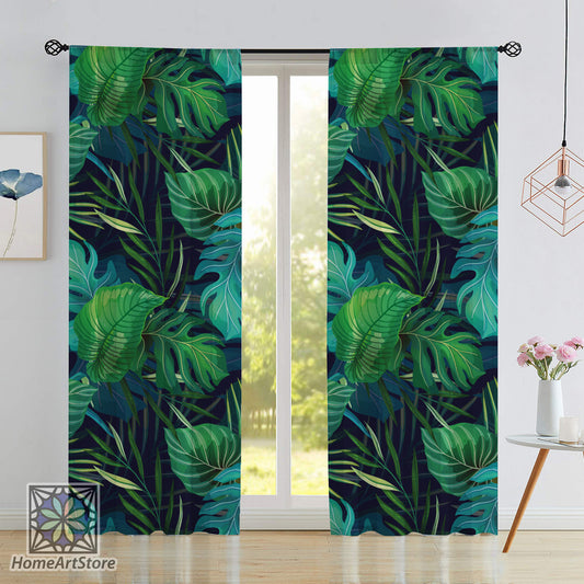 Exotic Leaf Curtain, Hawaii Decor, Tropical Themed Curtain, Green Leaf Curtain, Luxury Living Room Curtain