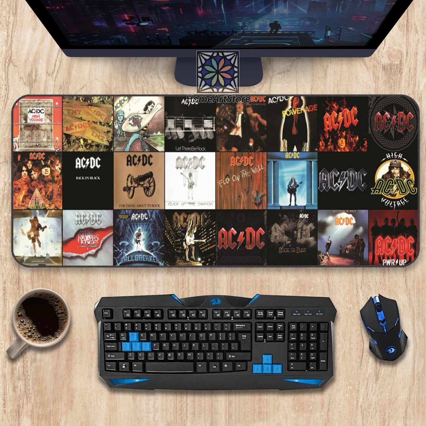 AC DC Desk Mat, Rock Mouse Pad, Vintage Music Mouse Mat, Rock Art Decor