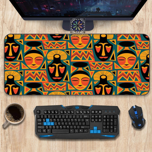 African Woman Mouse Mat, Colorful Tribal Mousepad, Rustic Desk Mat, Ethnic Decor, Laptop Student Desk Mat