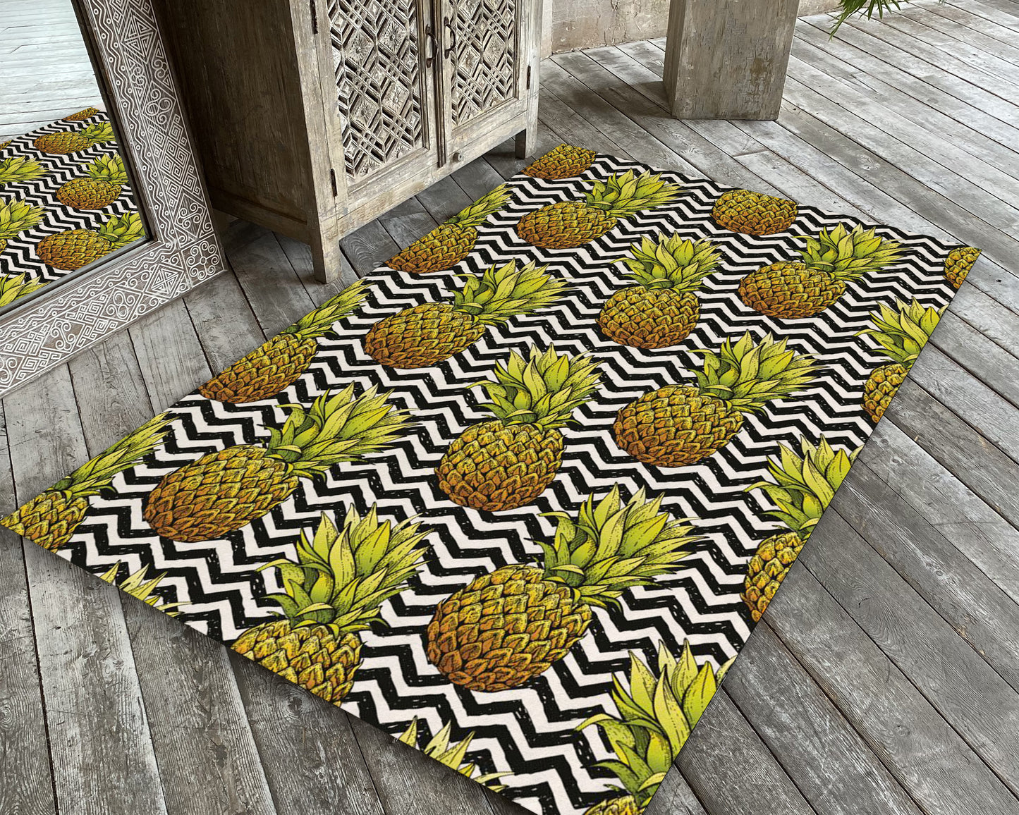 Pineapple Pattern Rug, Dining Room Carpet, Kitchen Rug, Fruit Themed Mat, Tropical Decor