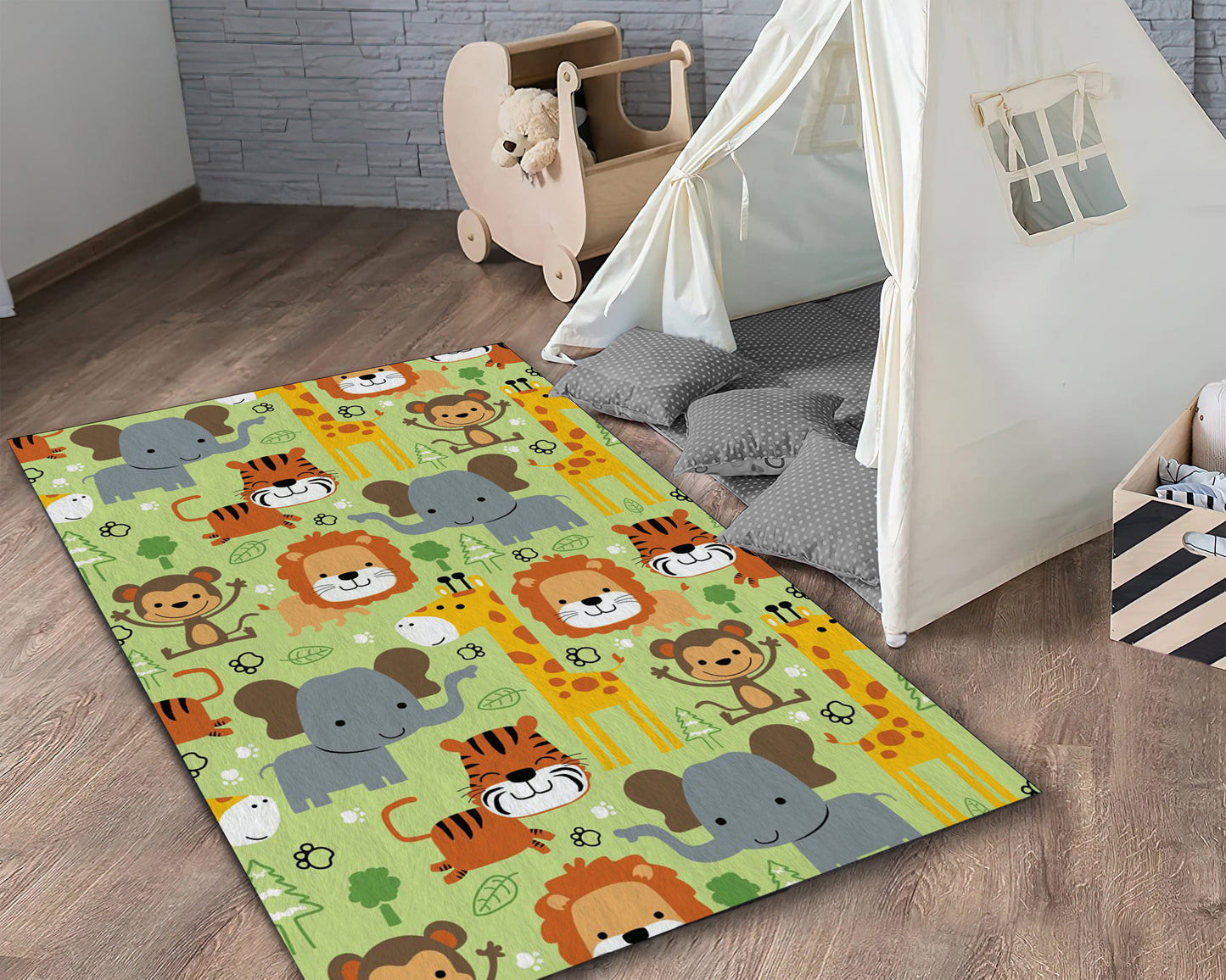 Cute Lion Rug, Elephant Pattern Carpet, Monkey Mat, Kids Room Carpet, Animal Decor, Baby Gift