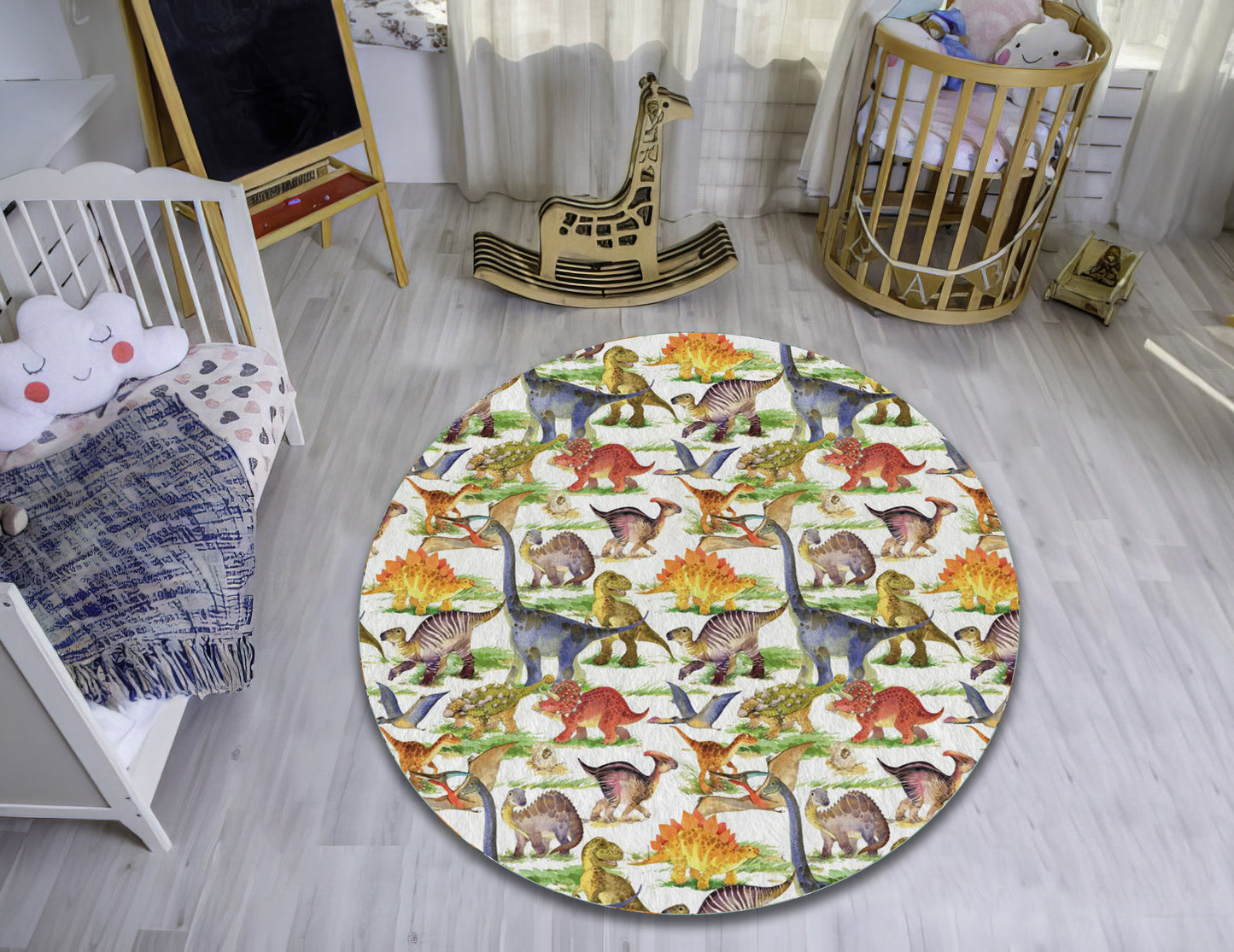 Dinosaur Pattern Rug, Animals Mat, Cute Dino Carpet, Nursery Play Room Rug, Baby Shower Decor