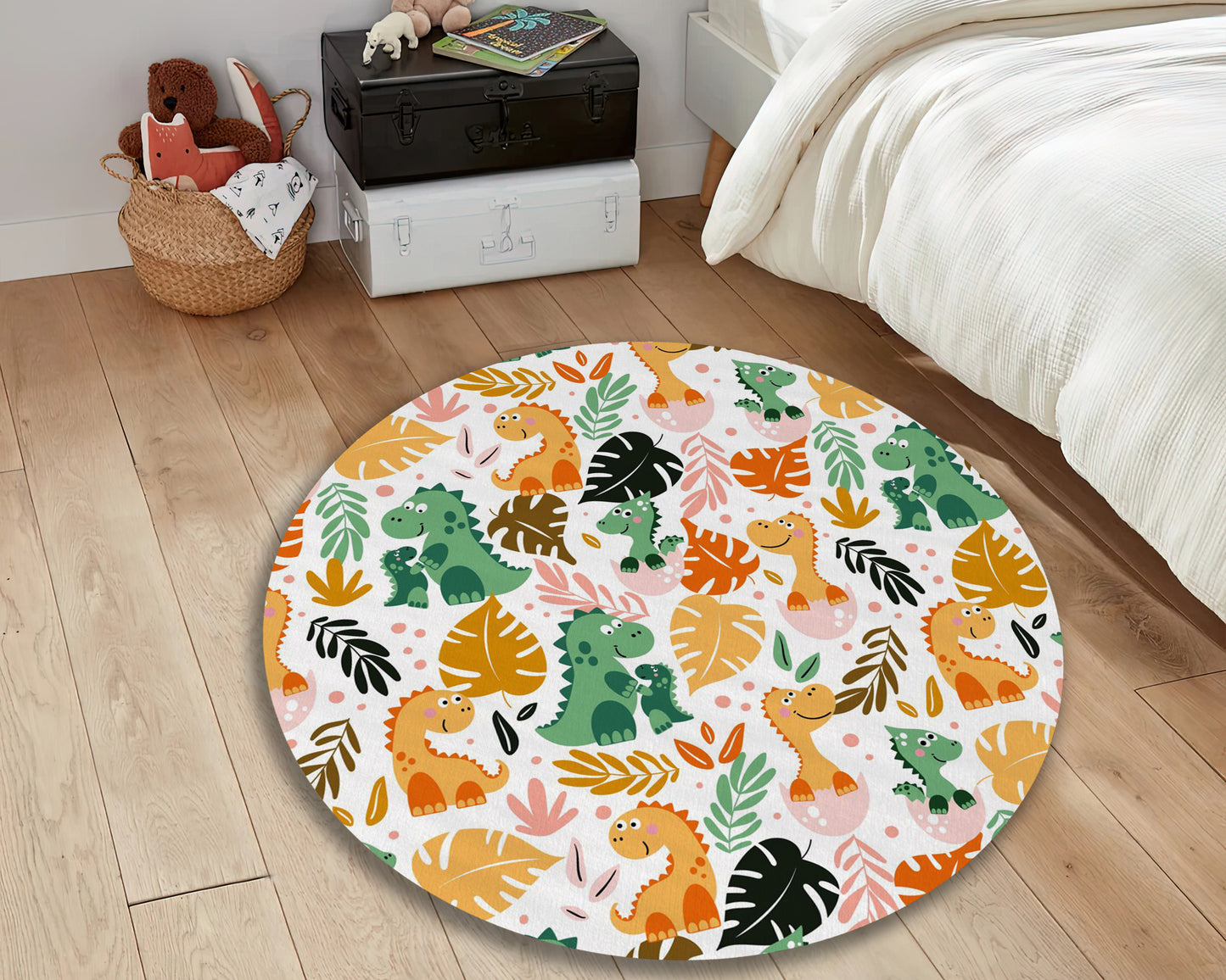 Cute Dino Rug, Dinosaur Pattern Carpet, Nursery Play Mat, Children Room Decor, Baby Gift