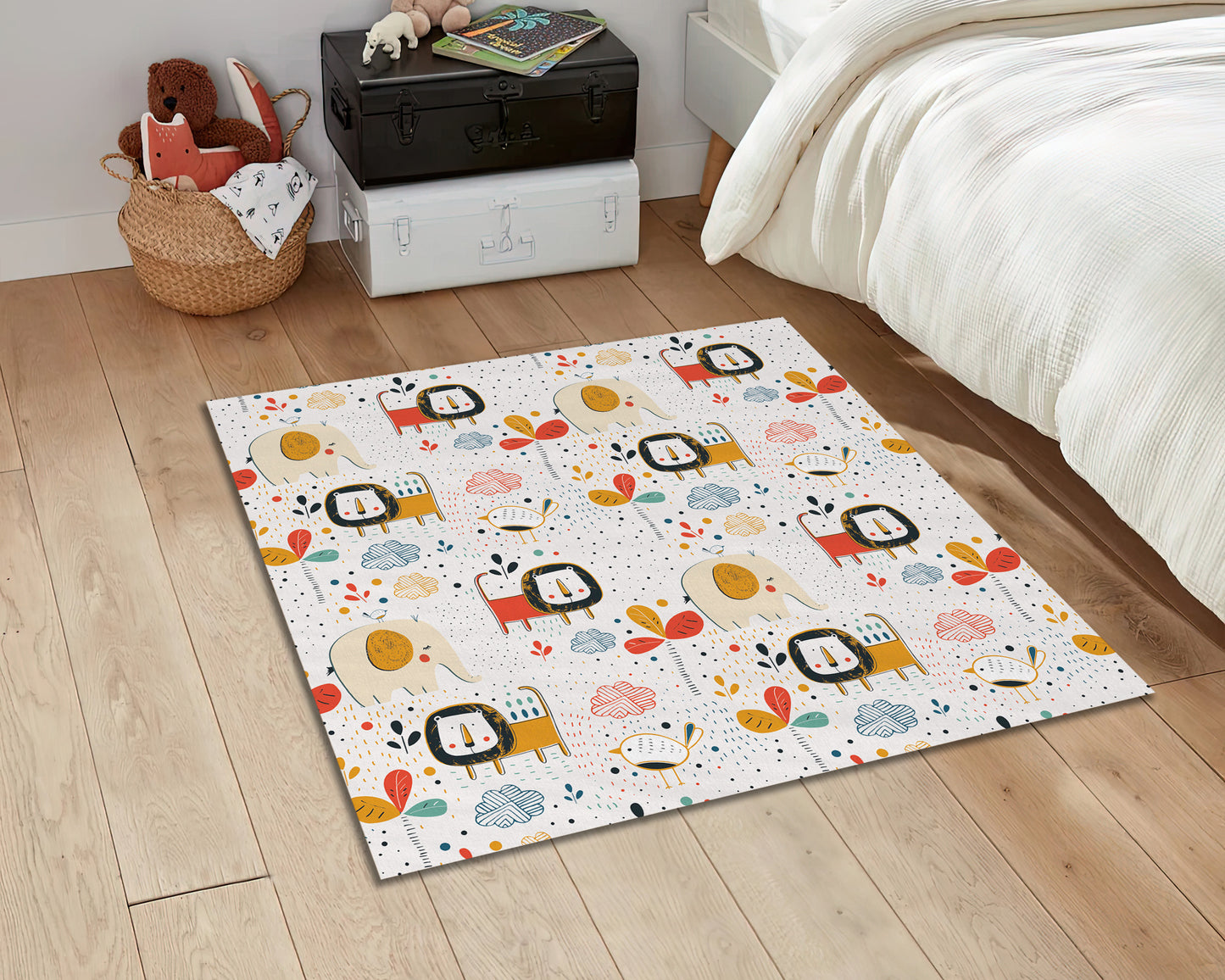 Cute Animal Pattern Rug, Baby Zoo Animals Carpet, Kids Room Decor, Nursery Playroom Mat, Baby Gift
