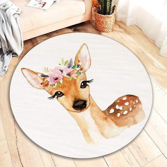 Floral Animal Rug, Cute Gazelle Carpet, Baby Mat, Nursery Decor, Custom Baby Rug