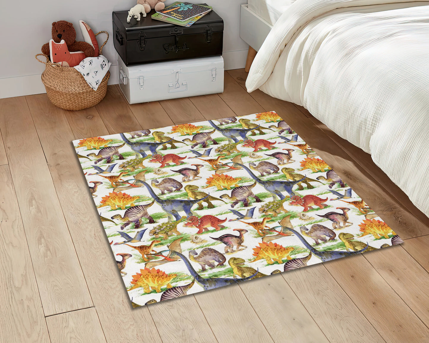 Dino Pattern Rug, Play Room Carpet, Dinosaur Motifs Decor, Animals Rug, Cute Nursery Mat