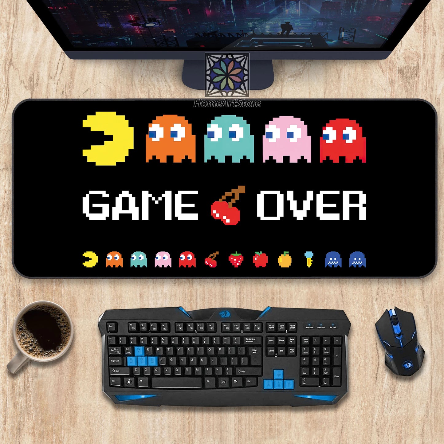 90s Arcade Mouse Mat, Game Over Desk Mat, Colorful Gaming Mouse Pad, Game Computer Mousepad, Gaming Gift