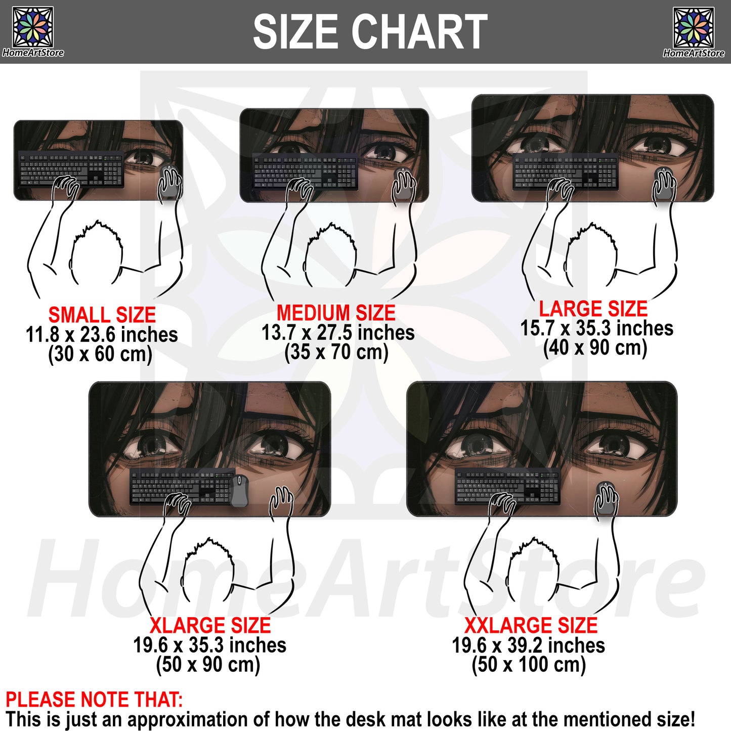 Mikasa Ackerman Eyes Desk Pad, Anime Mousepad, Kawaii Mouse Mat, Manga Desk Mat