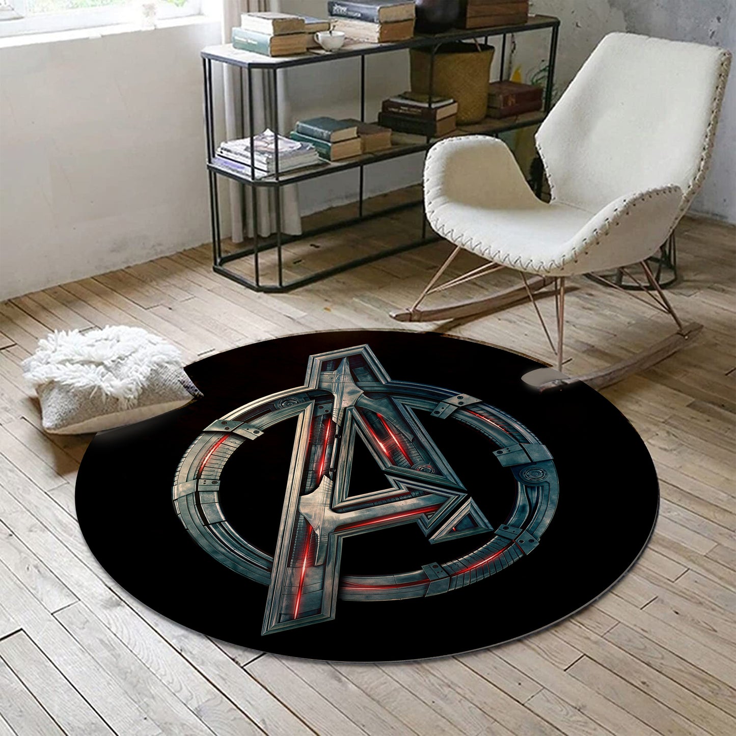 Avengers Logo Rug, Super Hero Carpet, Black Marvel Round Mat, Kids Room Decor, Kids Gifts