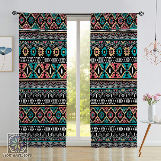 Colorful Aztec Curtain, Ethnic Curtain, Tribal Curtain, Living Room Curtain, Boho Style Curtain