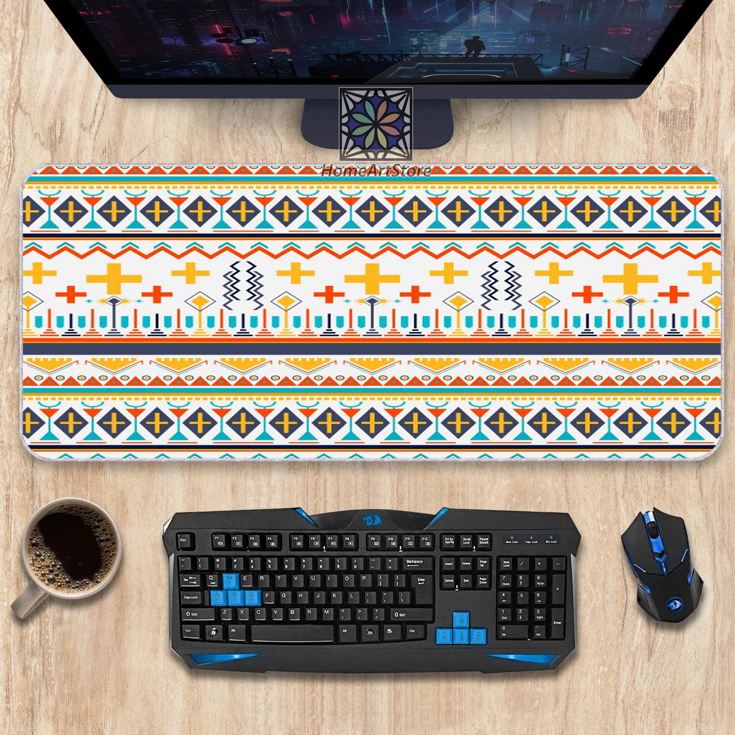 Tribal Mousepad, Geometric Symbol Desk Mat, Ethnic Minimal Mouse Mat, Scandinavia Mouse Pad