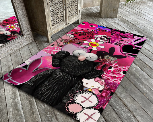 BFF Kaws Rug, Takashi Murakami Carpet, Barbie Mat, Street Fashion Decor, Colorful Sneaker Rug