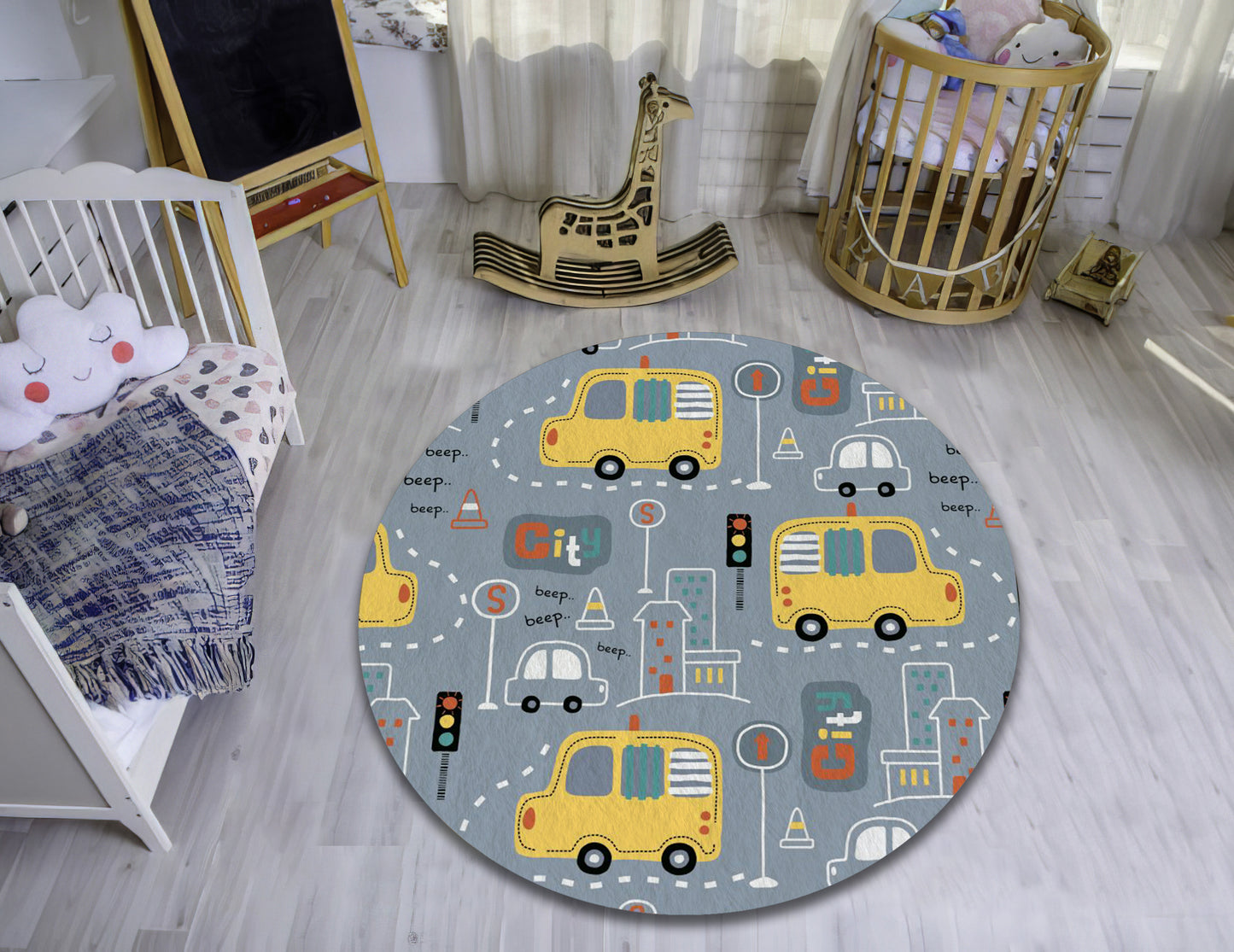 Cartoon Car Pattern Rug, Baby Play Mat, City Road Map Carpet, Nursery Rug, Baby Shower Decor