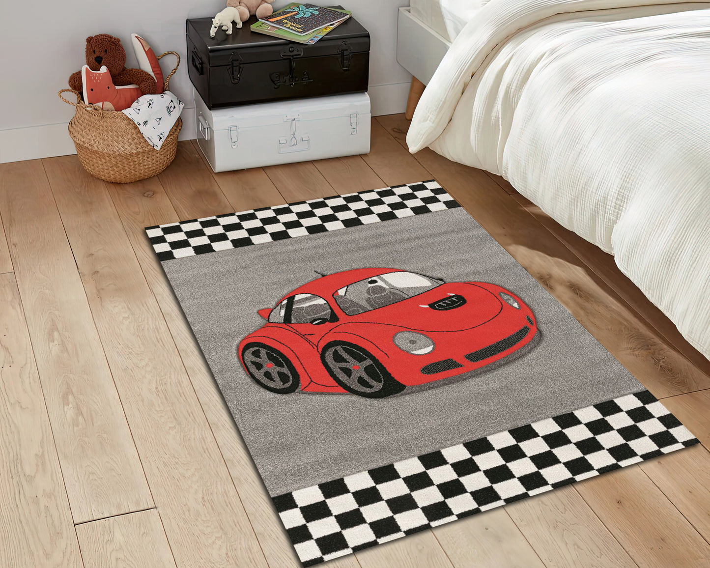 Red Racing Car Rug, Boys Room Carpet, Nursery Play Mat, Children Room Decor, Baby Gift