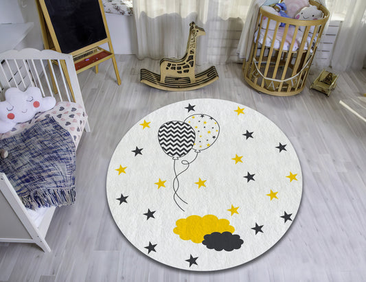 Balloon Themed Rug, Star Pattern Carpet, Play Room Mat, Baby Shower Decor, Kids Room Carpet