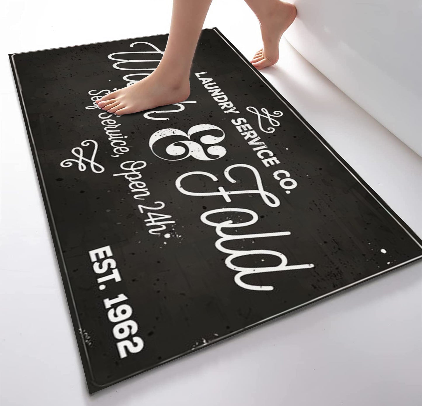 Laundry Routine Floor Rug, Bathroom Mat, Vintage Laundry Room Carpet, Mudroom Mat