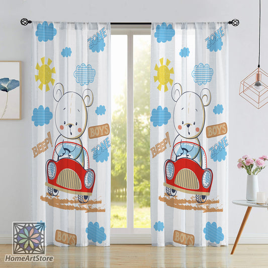 Bear Themed Curtain, Bule Boys Room Curtain, Baby Shower Decor, Custom Nursery Curtain, Baby Gift
