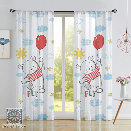 Bear and Balloon Themed Curtain, Cute Baby Room Curtain, Nursery Decor, Baby Shower Curtain, Baby Gift