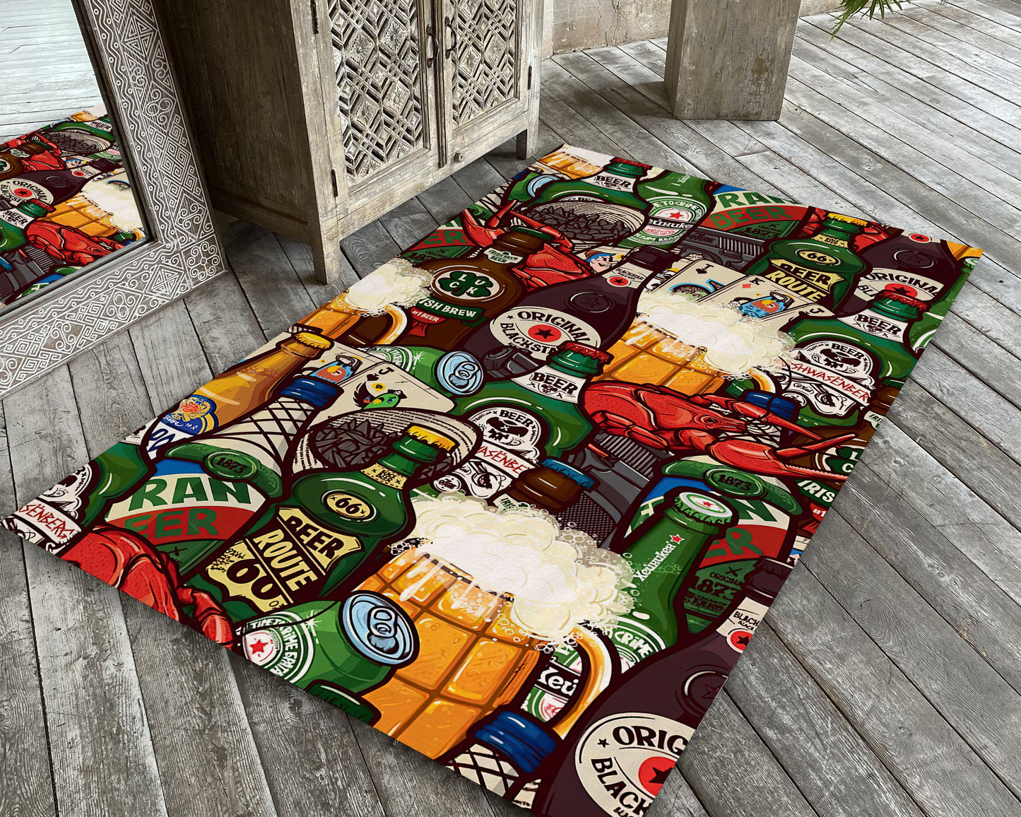 Beer Themed Rug, Vintage Kitchen Drink Mat, Bar Mat, Dining Room Carpet, Home Decor