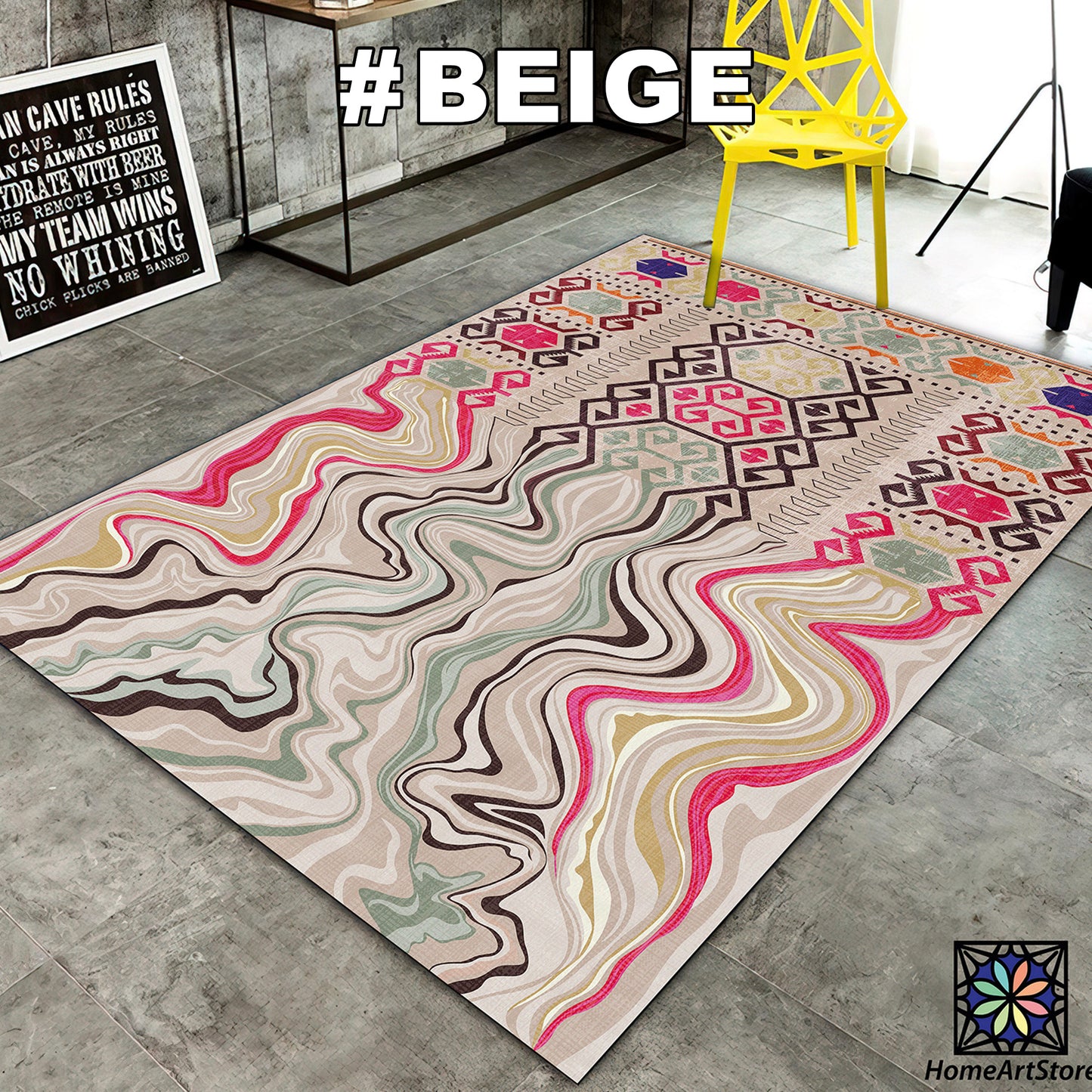 Melting Tribal Pattern Rug – Boho Abstract Carpet in Brown, Beige, Burgundy