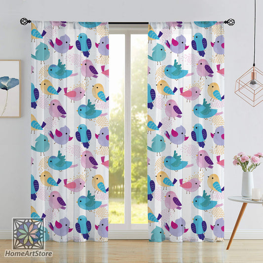 Colorful Birds Pattern Curtain, Nursery Curtain, Kids Room Curtain, Baby Shower Decor, Baby Gift