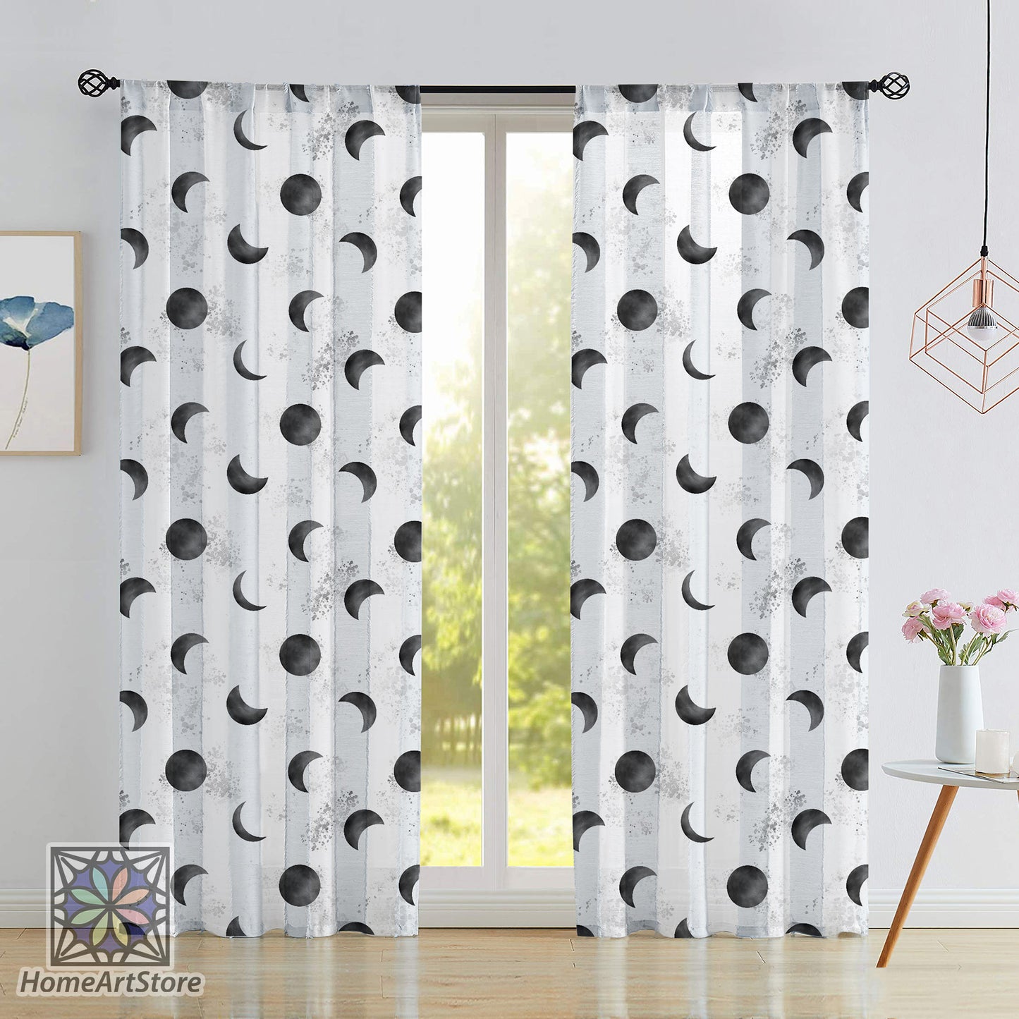 Black Moon Pattern Curtain, Children Room Curtain, Baby Curtain, Nursery Decor