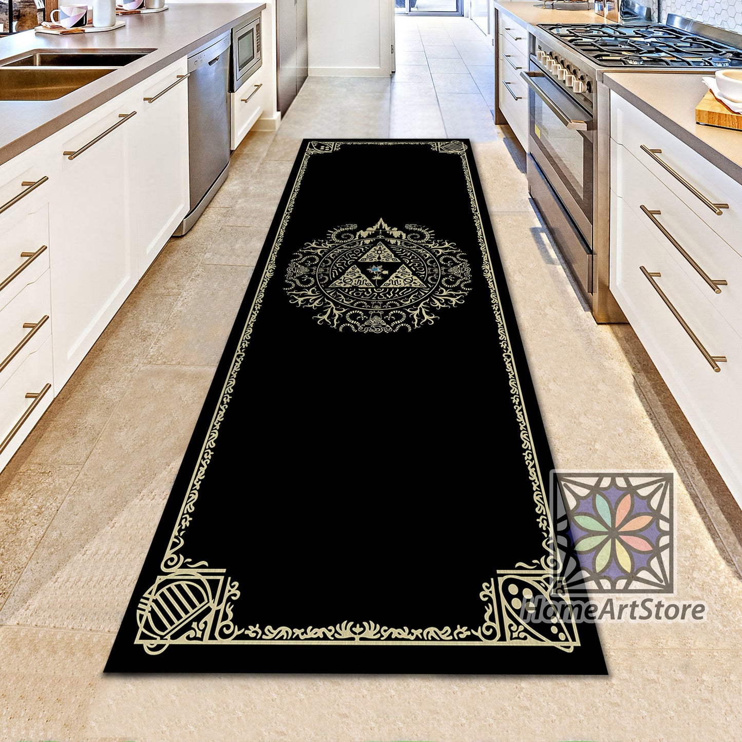 Black Zelda Logo Rug, Game Room Runner Rug, Gaming Carpet, Zelda Art Runner Mat, Gamer Decor, Zelda Gift