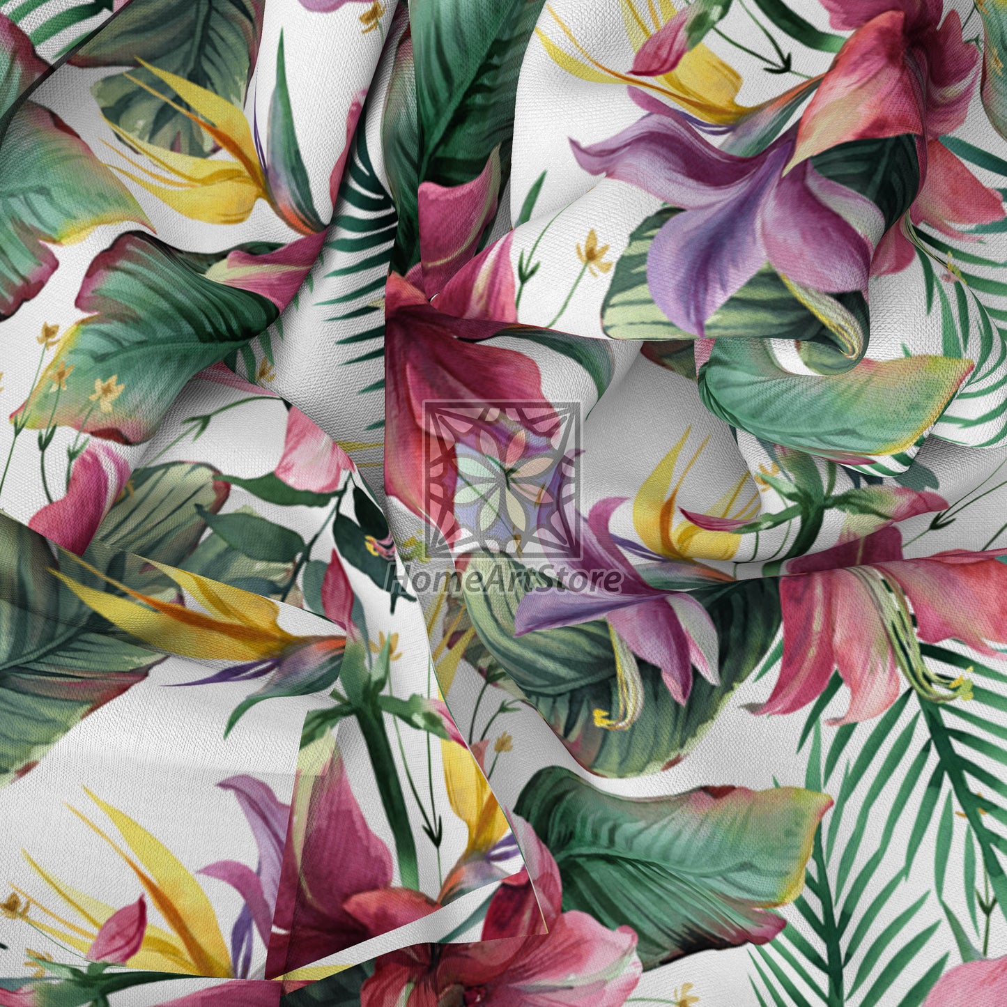 Watercolor Tropical Flowers Curtain, Leaves Themed Curtain, Scandinavian Floral Curtain, Kitchen Curtain, Botanic Decor