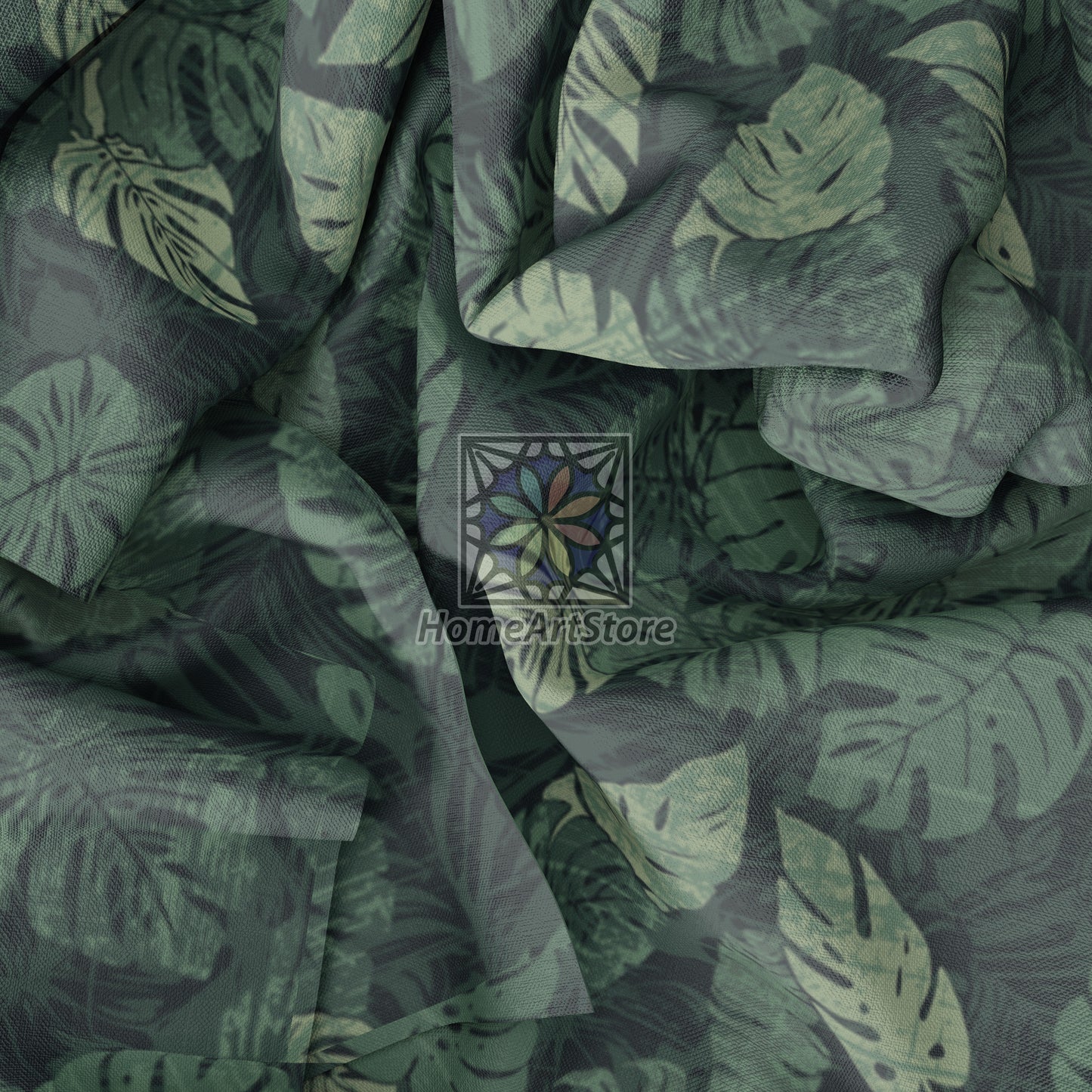 Green Tropical Palm Leaves Curtain, Living Room Curtain, Hawaii Curtain, Luxury Living Room Curtain