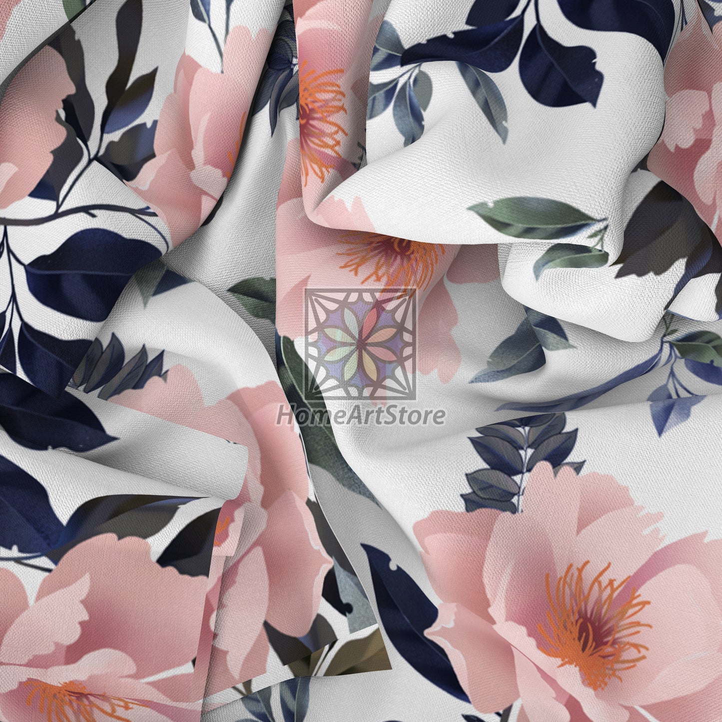Pink Floral Pattern Curtain, Botanical Flower Curtain, Summer Home Decor, Living Room Curtain