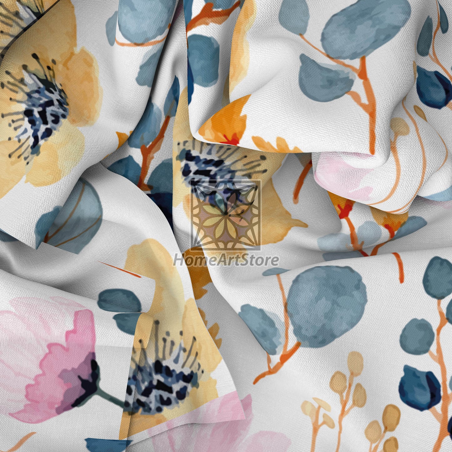 Watercolor Flowers Pattern Curtain, Colorful Floral Curtain, Decorative Kitchen Curtain, Housewarming Gift