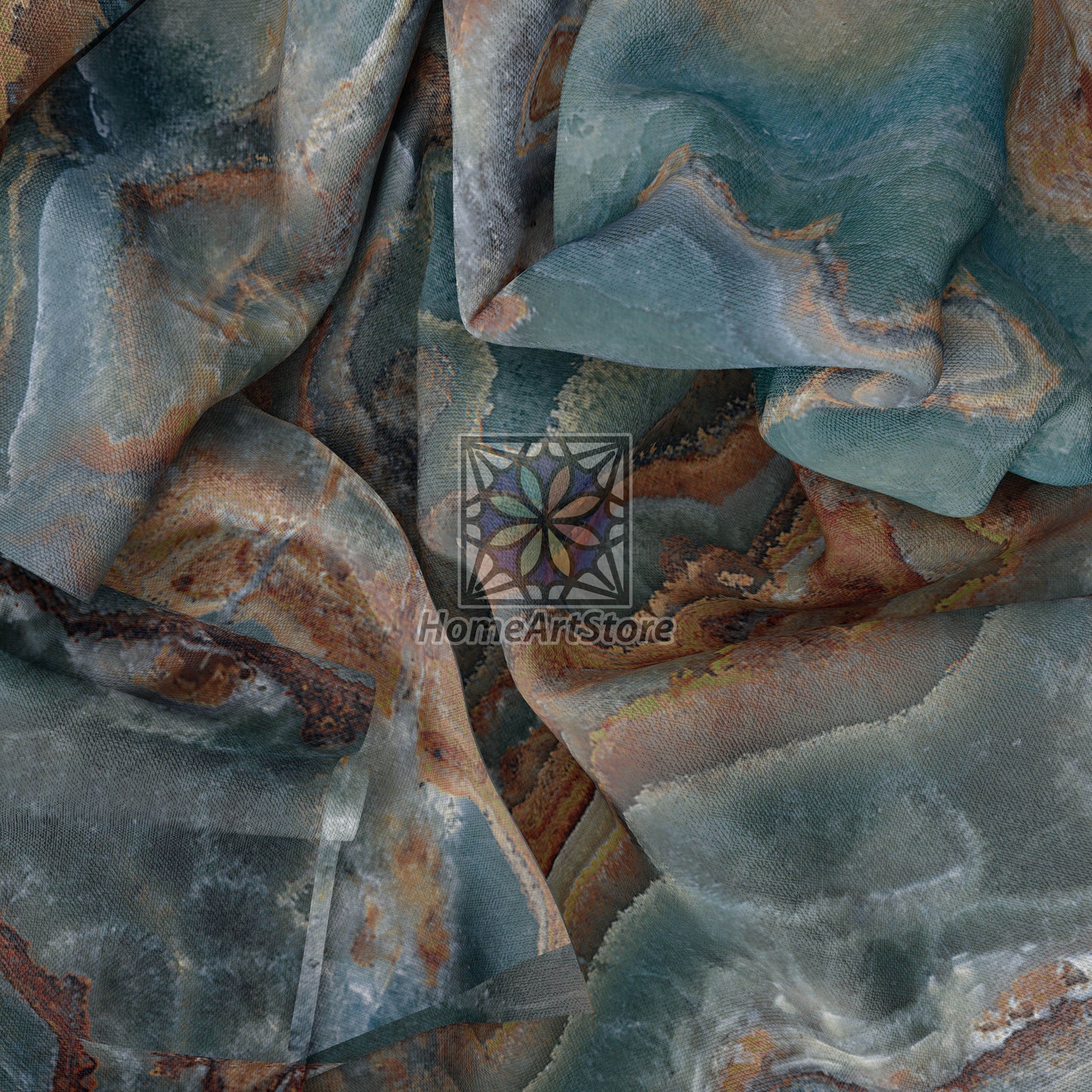 Aqua Marble Stone Curtain, Ceramic Tile Pattern Curtain, Luxury Living Room Curtain, Exterior Home Curtain