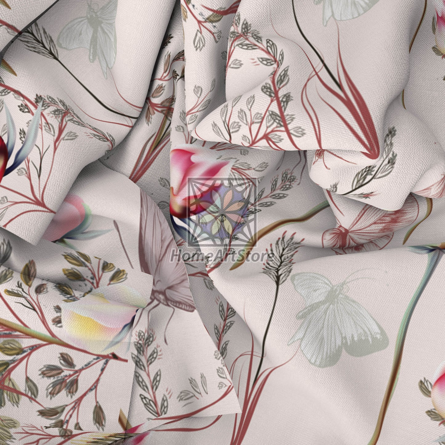 Butterflies Pattern Curtain, Flowers Curtain, Decorative Living Room Curtain, Kitchen Floral Curtain, Botanic Decor
