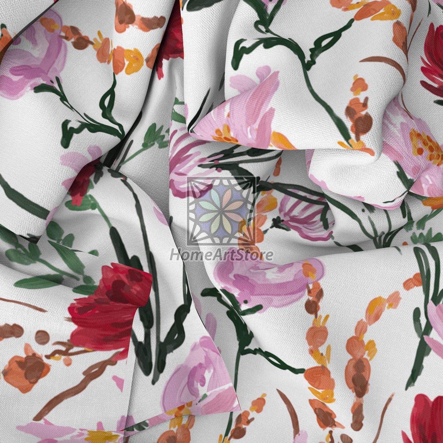 Garden Blooming Flowers Curtain, Floral Themed Curtain, Bohemian Decor, Colorful Kitchen Curtain