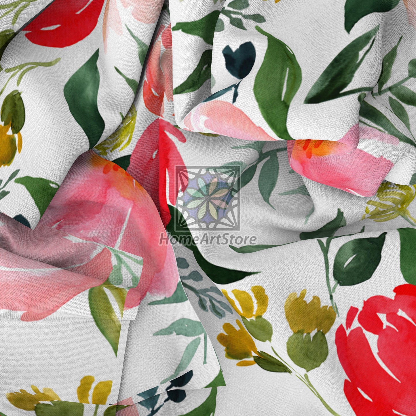 Floral Pattern Curtain, Watercolor Flower Curtain, Living Room Curtain, Botanic Home Decor