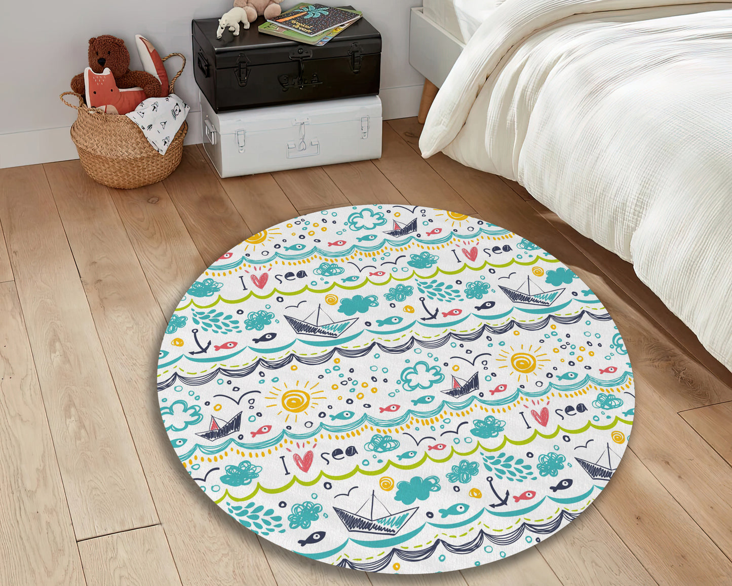 Sea Boat Themed Rug, Blue Anchor Carpet, Boys Room Mat, Nursery Decor, Baby Gift