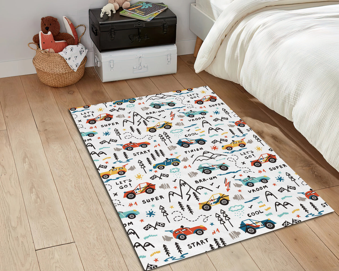 Race Car Rug, Kids Room Mat, Nursery Rug, Boys Room Carpet, Baby Gift
