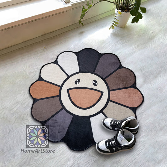 Takashi Murakami Rug, Brown Daisy Flower Carpet, LGBT Decor, Hypebeast Area Mat, Lesbian Gift