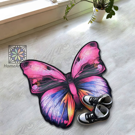 Butterfly Shape Rug - Colorful Butterfly Carpet for Kids' Room Mat and Cute Animal Decor